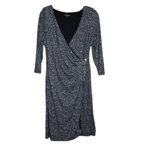 Express Black and Gray Specked Bodycon Wrap Zip Knee Length Dress Lined M